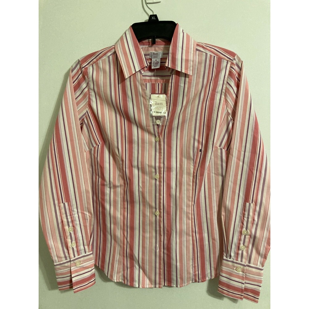 GH Bass & Co. Women's Shirt Small Stripe Button Up Stretch Lipgloss #1054